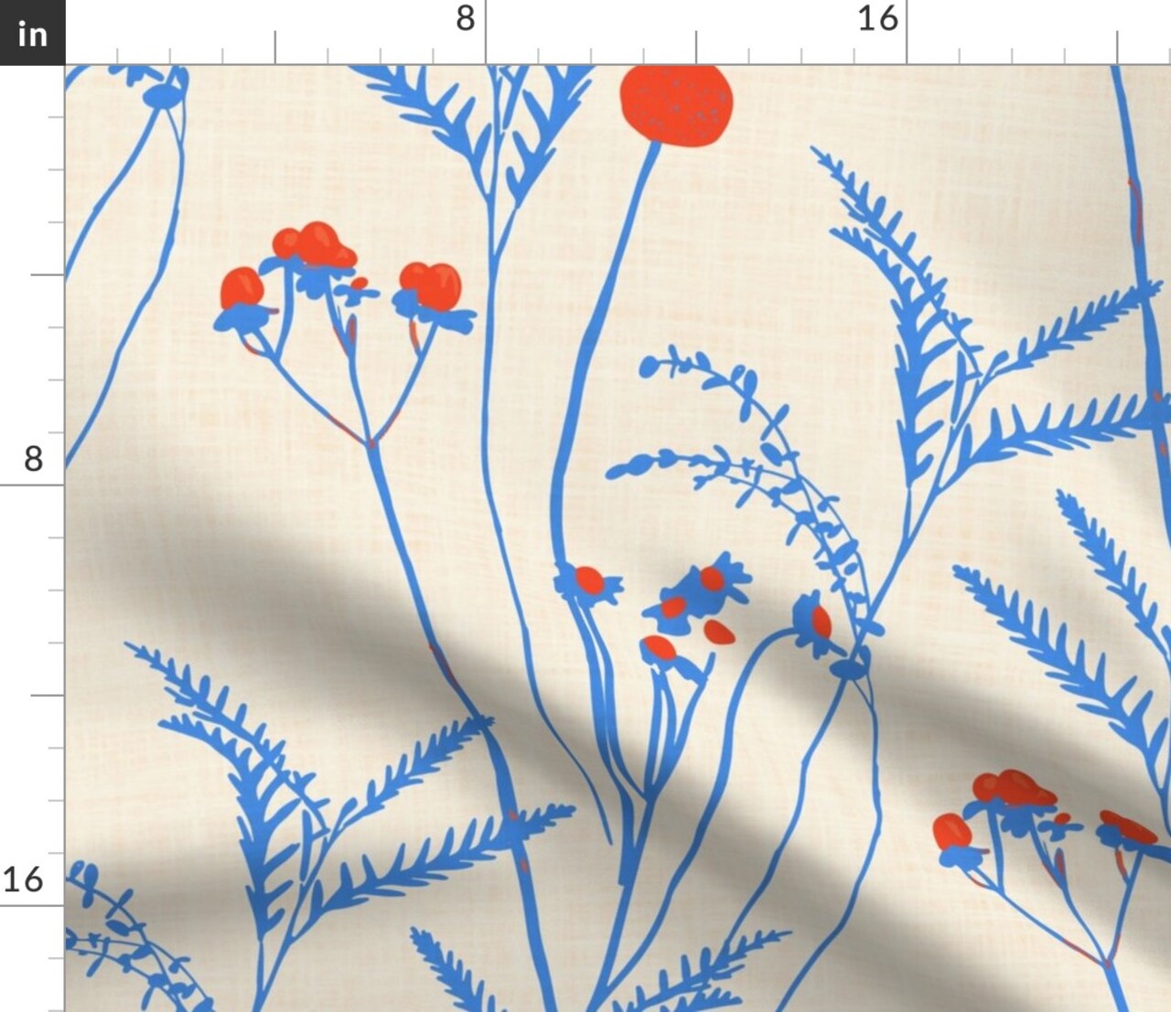 Elegant Boho Floral Americana Bohemian Xl Scale Red Cream Blue Refined Custom Printed Fabric by Spoonflower Various Fabrics by the Yard or Fat Quarter